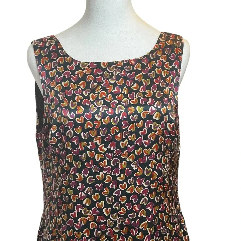 DEMA 100% Silk Hearts Floral Mixed Print Sleeveless Dress Large Party Valentines